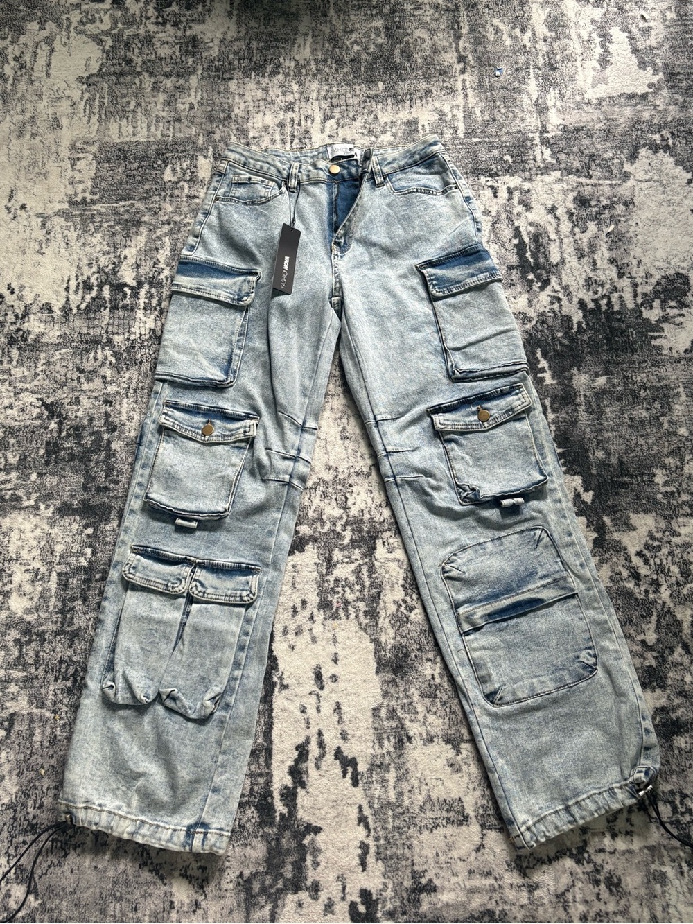 Fashion Nova Light Blue Relaxed Cargo Jeans